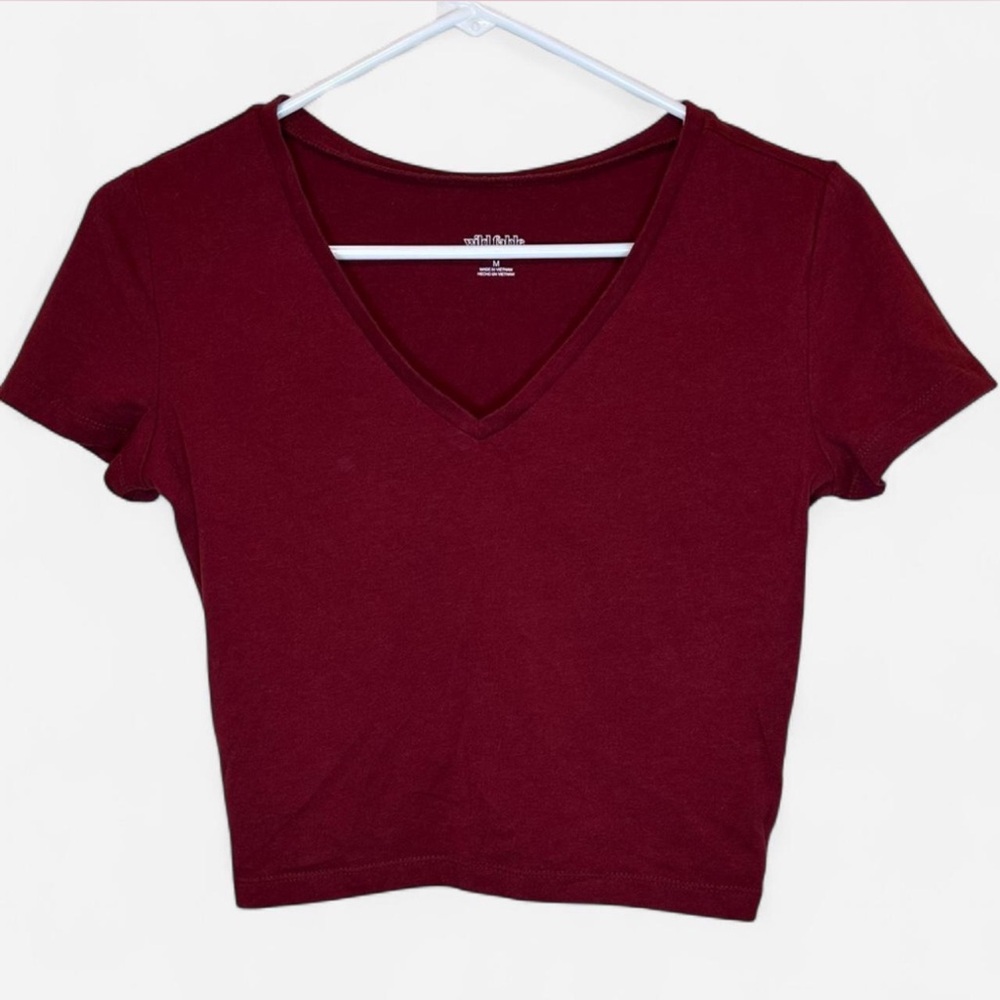 Wild Fable Burgundy V-Neck Crop Top | Size Medium